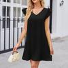 Women's Fashion Solid Colour V-Neck Bubble Sleeve Loose Casual Dresses