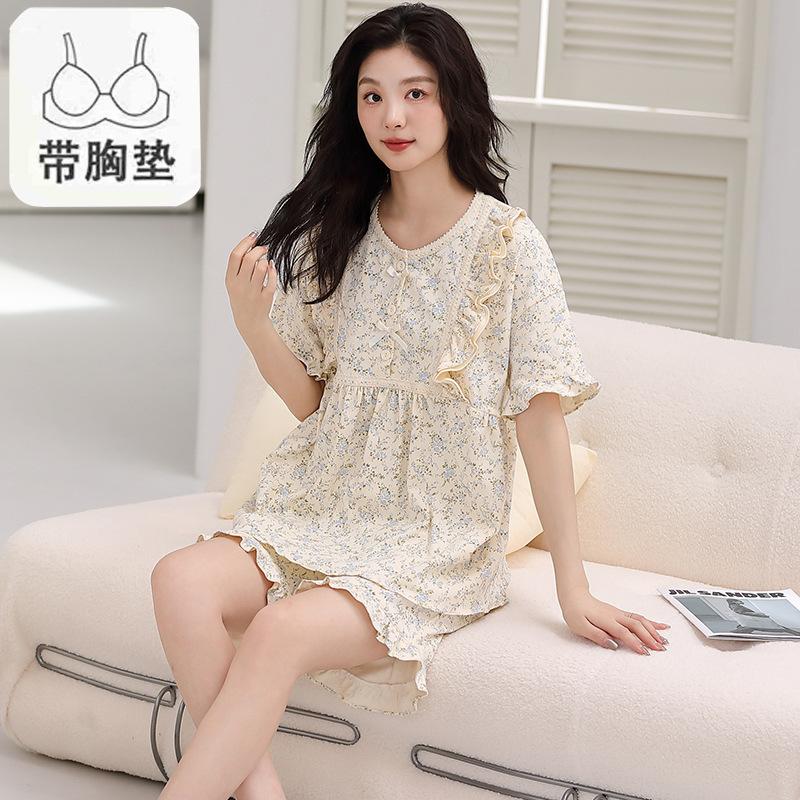 Пижама женская из чистого хлопка с короткими рукавами, студенческий пуловер с рисунком из хлопка, корейская версия, женская домашняя одежда