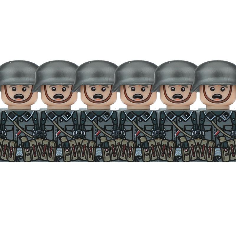 Вторая Мировая Война Военные Немецкие Солдаты Фигурки Шлем Строительные Блоки Армия Пехотинец Воин Артиллерист Броня Пушка Жилет Оружие Кирпичи Игрушки
