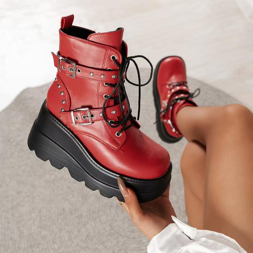 Ботинки Martin женские на покатом каблуке 2025 года, осень-зима, новые, на толстой подошве, большие модные короткие ботинки для женщин