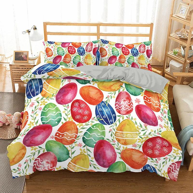 Egg Duvet Cover Set Easter Eggs Cartoon Childish Style Twin Bedding Set Kids Teens Double Queen King Size Polyester Quilt Cover