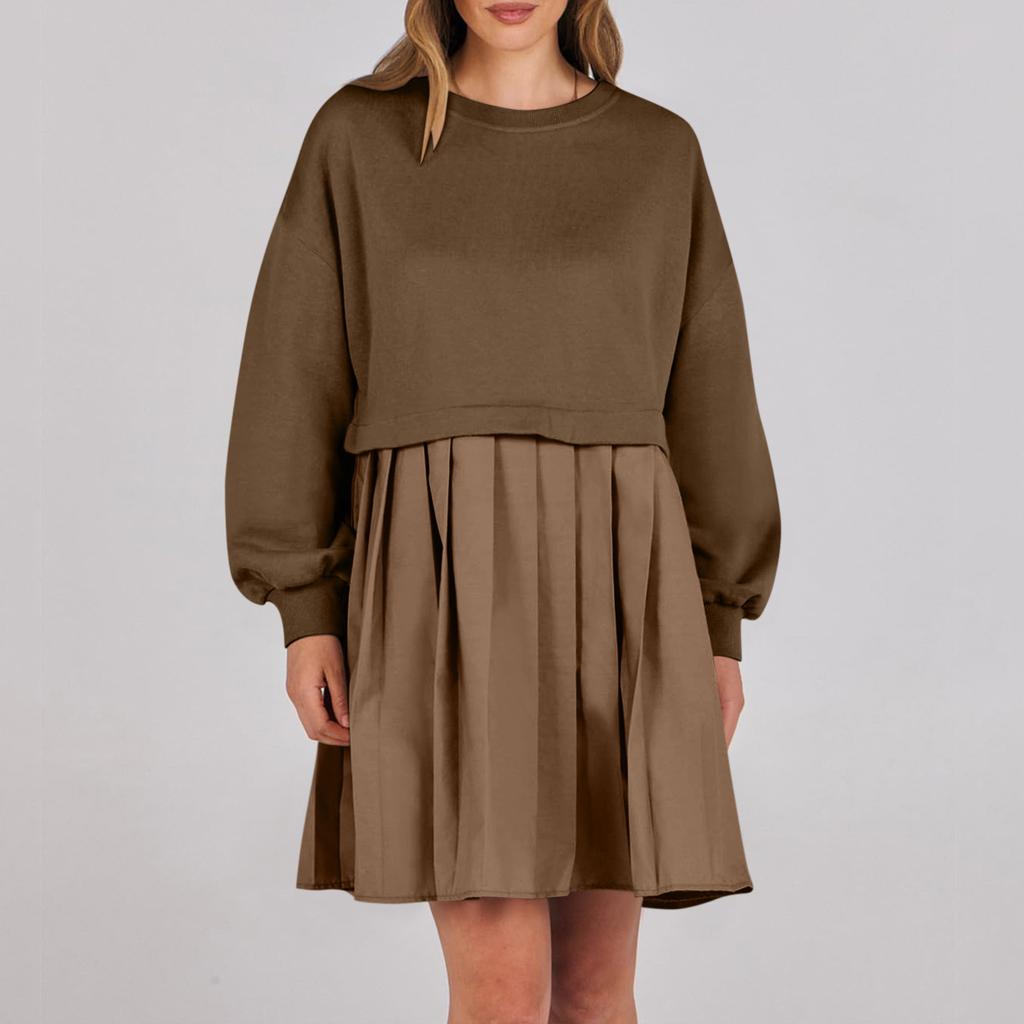 Женское платье-толстовка большого размера с длинным рукавом в стиле пэчворк, пуловер, топы, платье-толстовка