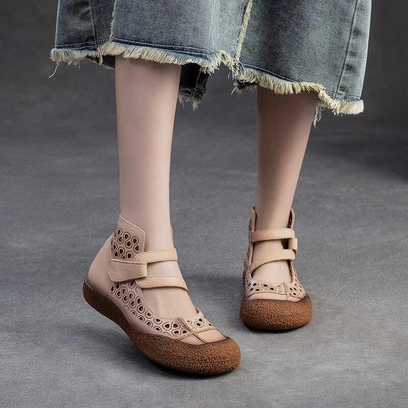 Johnature Полые дышащие сандалии из натуральной кожи, удобная универсальная женская обувь на мягкой подошве в стиле ретро
