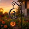 Vintage Solar Halloween Moon Lamp Rustproof Metal Witch On Moon Lantern Moon Witch Lantern Lawn