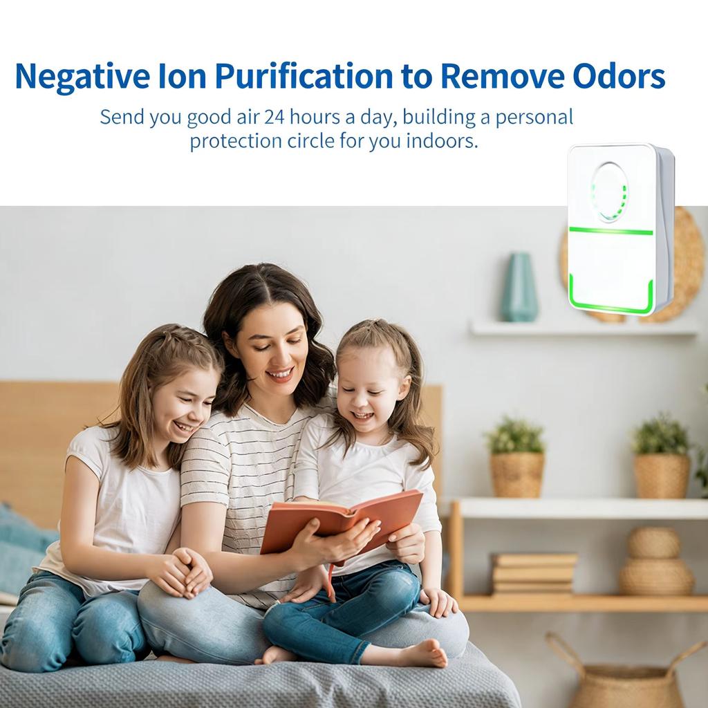 Air Purifier Plug In Negative Ion Portable Compact Odour Remover Low Noise High Filtration for Pets Bathroom Laundry Room Toilet