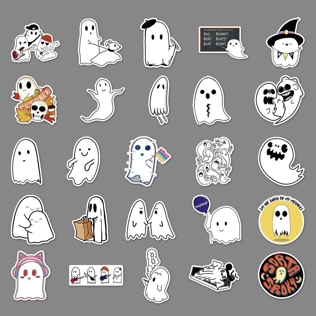 50 Cartoon Ghost Doodle Cute Halloween Kids Gauze DIY Skateboard Water Cup Decoration Stickers