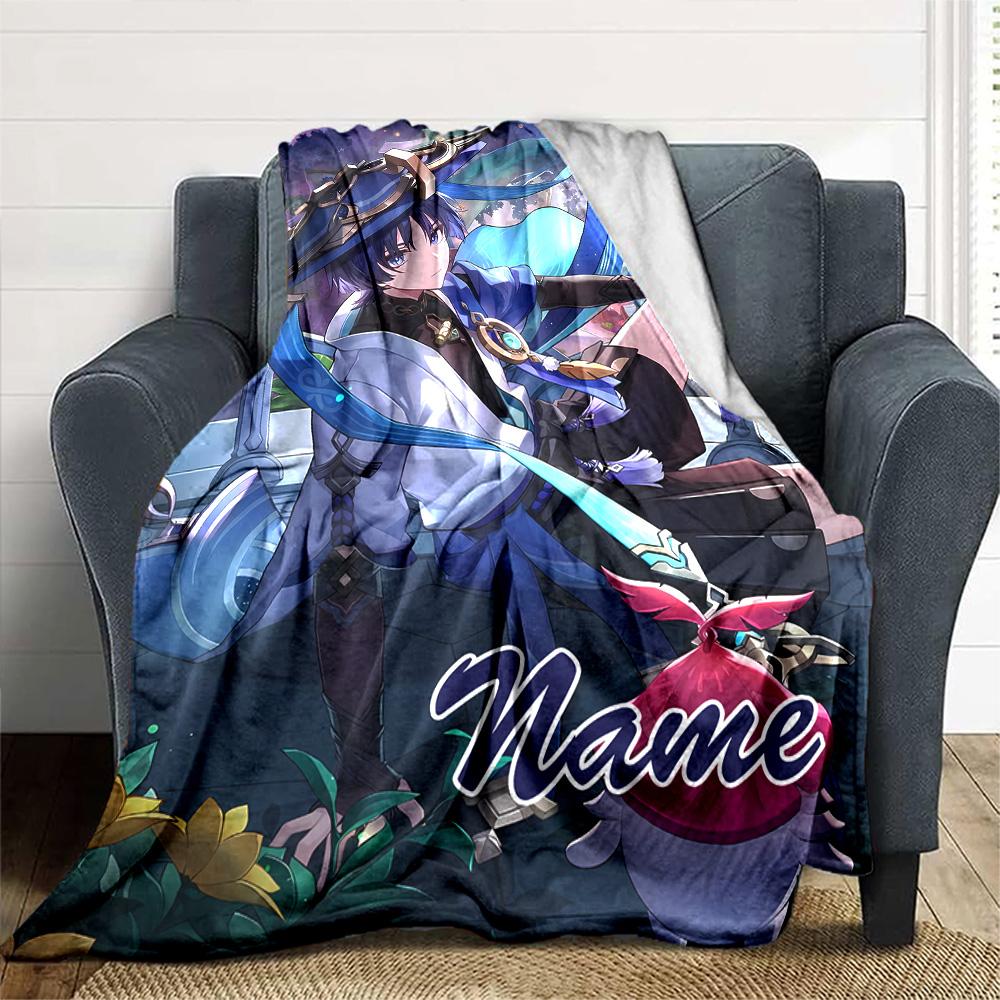 Customizable Genshin Impact4 Throw Blanket – Personalized Name, All-Season Cozy Snug Blanket, Machine Washable, Personalized Blanket