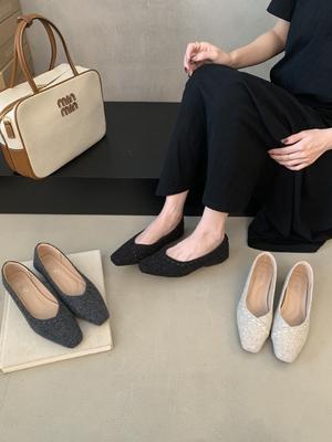 Туфли-лодочки на низком каблуке, французские, с открытым вырезом, женские туфли, весна 2025, новые, темпераментные, универсальные, шерстяные, вечерние туфли