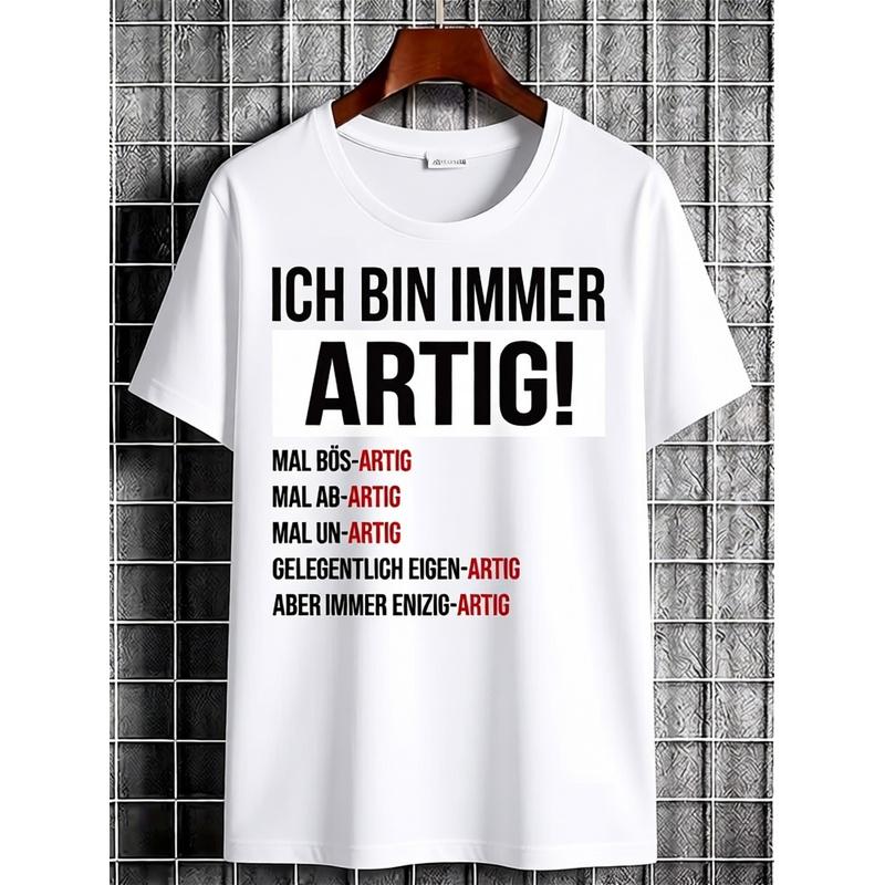 Men's Crew Neck Short Sleeve T-Shirt - Featuring German Phrase 'ICH BIN IMMER ARTIG' - 100 - Comfortable Fit - Fashionable Casual Attire Holiday