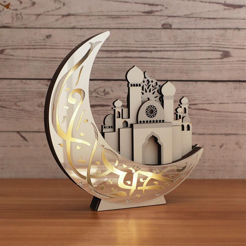 Мусульманский Ид Мубарак Лампа Луна Мечеть Ночной Светильник Деревянное Украшение 2025 Ислам Рамадан Карим Домашнее Украшение Стола Ид Аль Адха Подарок