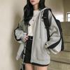 New Korean Style Autumn and Winter Women's Harajuku Style Velvet Hooded Sweatshirt for Women Color-blocked Embroidered Letter Zipper Jacket