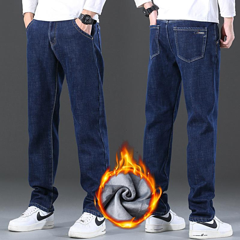 Мужские утепленные прямые брюки свободного кроя из флиса с добавлением эластана, средняя посадка. Осенне-зимняя мужская одежда. Легкая роскошь, теплые длинные брюки.