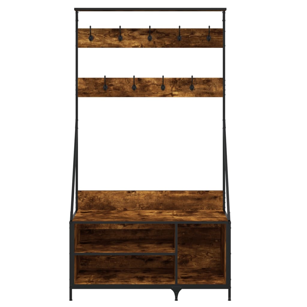 Clothes Rack with Shoe Shelf Smoked Oak Finish 100 x 41 x 184 cm