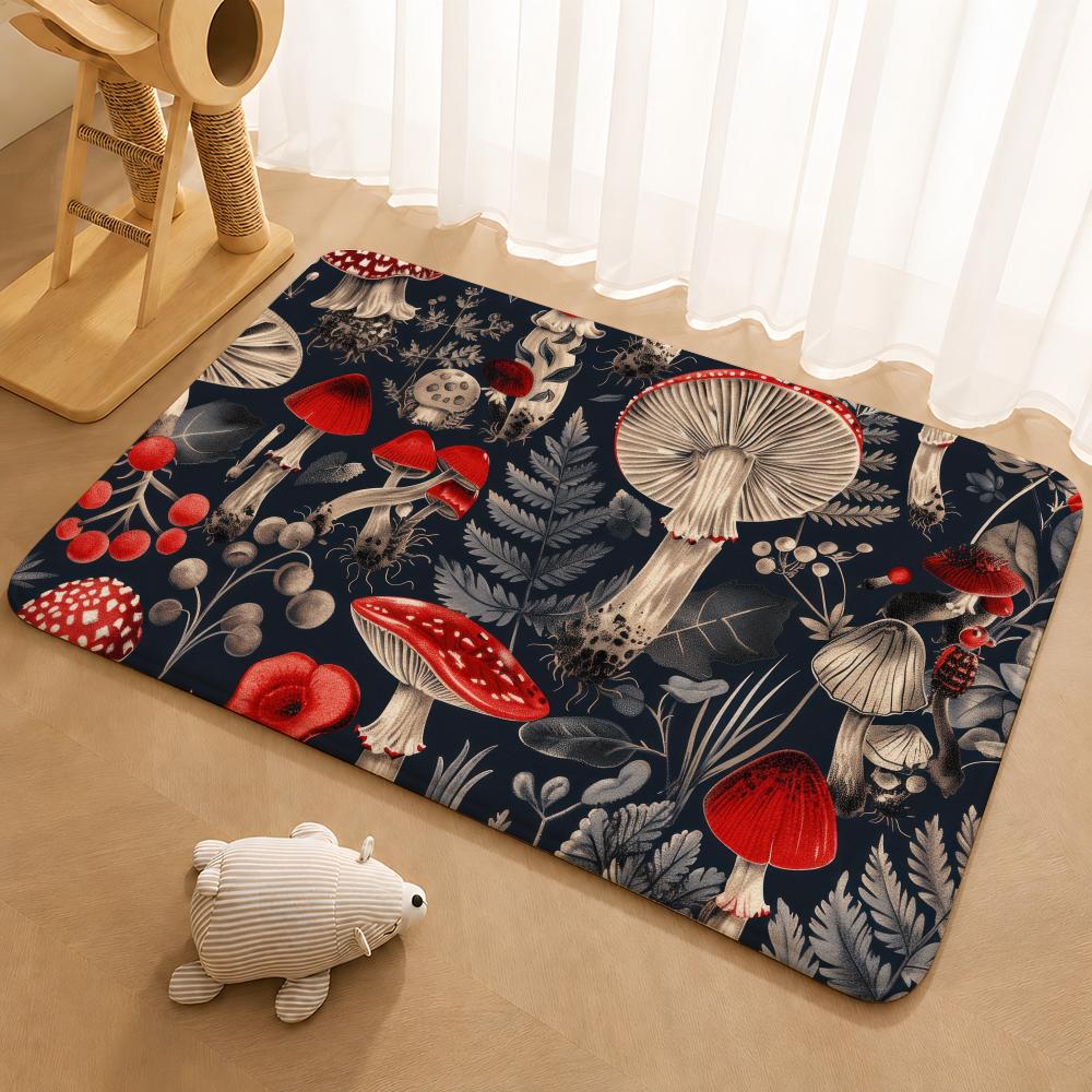 Retro Moth Mushroom Floor Mat Floor Mat Soft Flannel Non-Slip Door Rug for Living Room