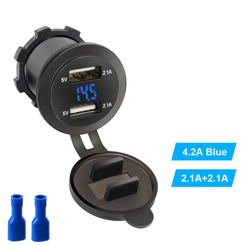 Новый автомобильный прикуриватель 4.2A автомобильное зарядное устройство с двумя разъемами USB штекер питания 12 В 24 В светодиодный вольтметр мото авто разветвитель адаптер