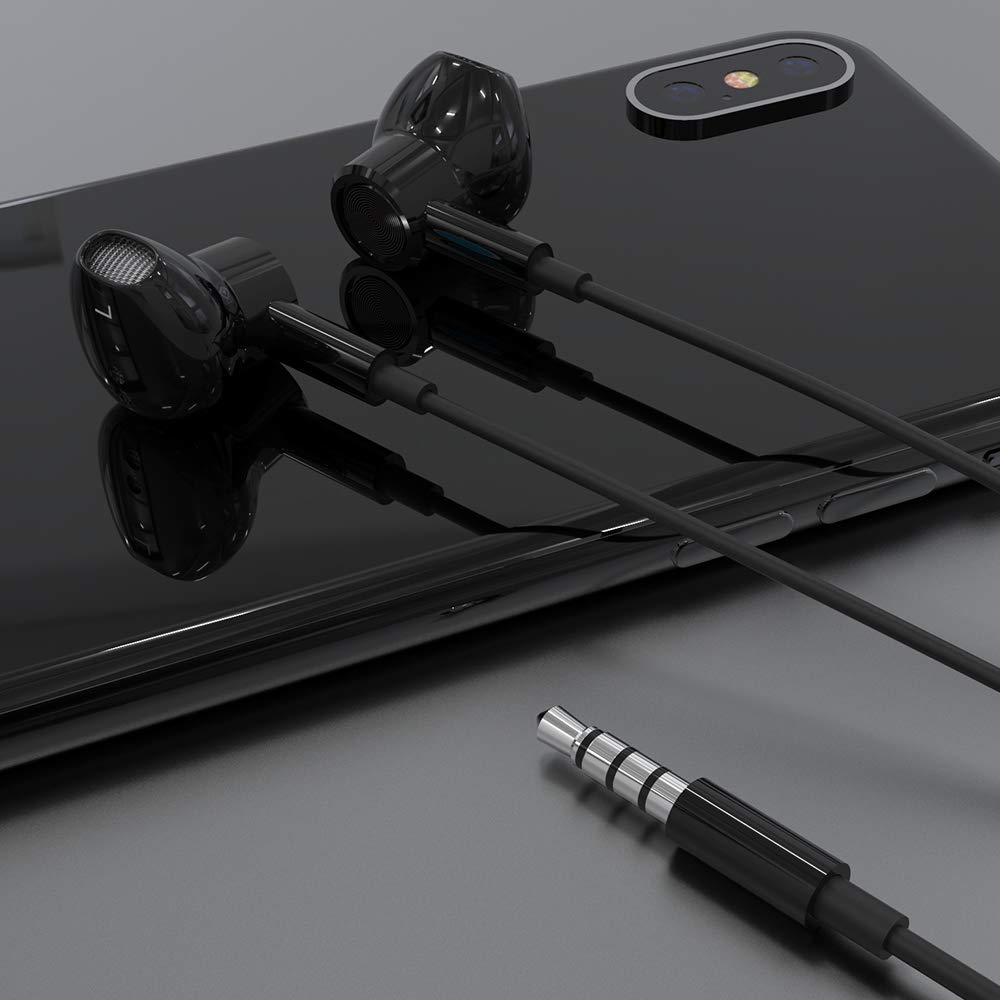 EMorevalue Наушники с шумоподавлением проводные наушники с микрофоном регулировка громкости внутриканальные (3,5 мм, черный)