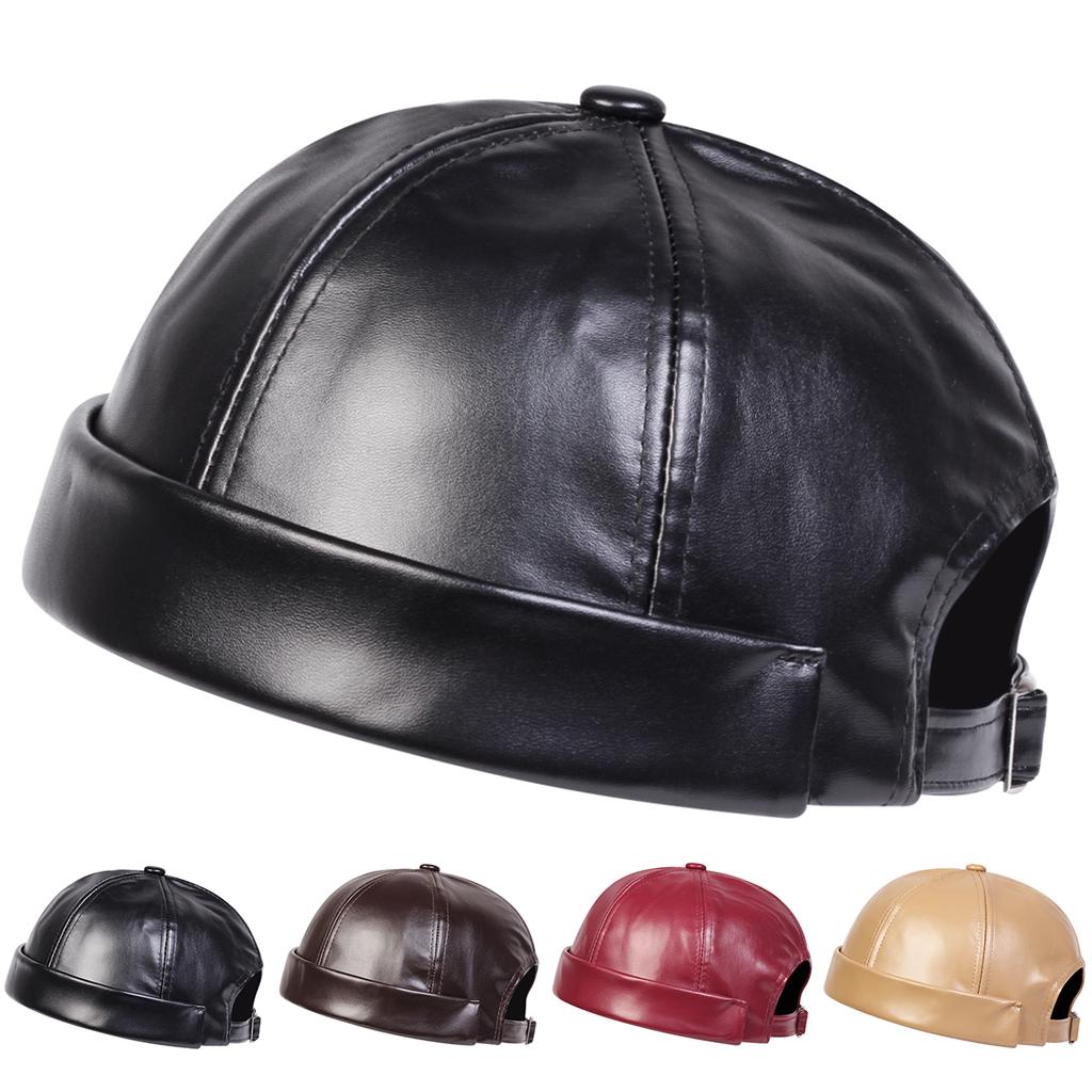 1Piece Men PU Leather Solid Color Landlord Hat Outdoor Adjustable Sunscreen Leisure Hat Spring Autumn Travel Tourism Beach Vacation