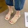 Сандалии женские в римском стиле, женская обувь бежевого цвета, лето 2024, пляжная обувь для отдыха на открытом воздухе, плоская резиновая, без каблука, противоскользящая, горячая, повседневная обувь
