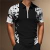 Мужская рубашка-поло, повседневная рубашка на молнии с коротким рукавом, модная повседневная рубашка на молнии на лето и весну, стандартная посадка, рубашка с 3D черным принтом