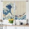 Japanese Style Kitchen Curtains Vintage Great Waves Kanagawa Artistic Short Tier Curtains for Bathroom Cafe Small Window Drapes