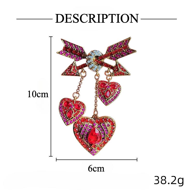 Брошь «Стрела любви Купидона», ретро-брошь «Стрела через сердце», инкрустированная бриллиантами, бахрома, аксессуары