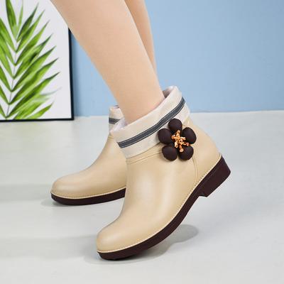 Модные женские короткие водонепроницаемые нескользящие хлопковые резиновые сапоги