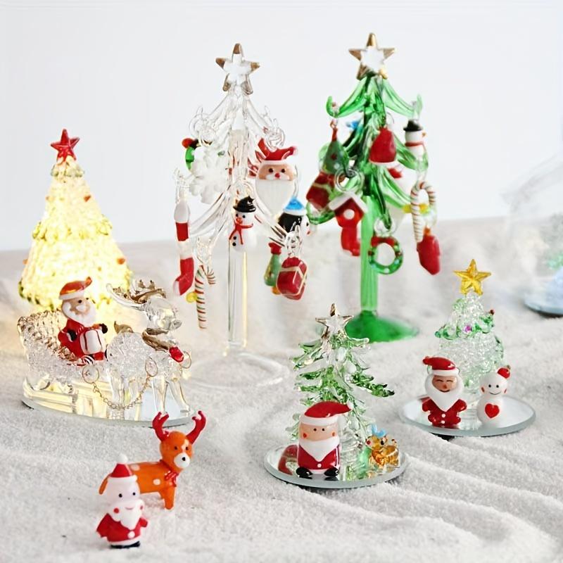 1 Набор Сделанные вручную Современные Стеклянные Рождественские Украшения Миниатюрный Дед Мороз, Снеговик, Праздничные Фигурки Настольный Праздничный Декор для Рождества