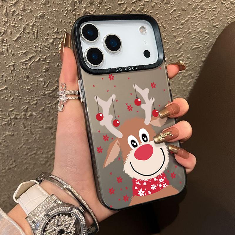 Plush Reindeer and Christmas Snowman Design IMD Hard Case For iPhone 17 Pro Max Air 16 15 14 13 Shockproof Cover