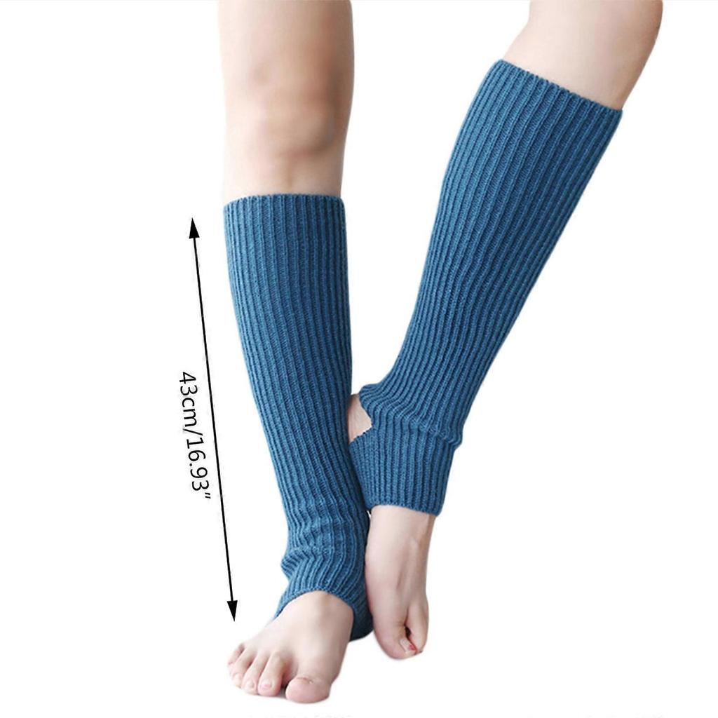 1 Pair Women Girls Ballet Dance Stirrup Leg Warmers Ribbed Knitted Solid Color Toeless Latin Knee High Socks Yoga Sports Warm Cover Sleeves Sky Blue