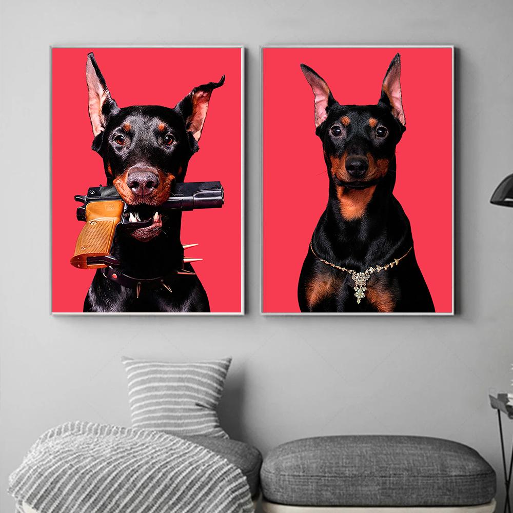 Hypebeast современный черно-белый пистолет Добермана Роскошные модные постеры с принтами на холсте настенная живопись картина в скандинавском стиле для комнаты домашний декор