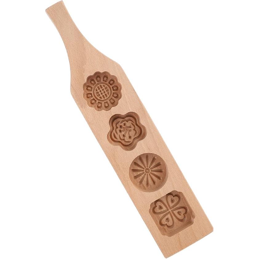 Wooden 4 Flower Pattern DIY Handmade Press Food Pastry Biscuit Cookie Pumpkin Pie Baking Tool for Home Bakery Dessert Shop(Pattern Two)