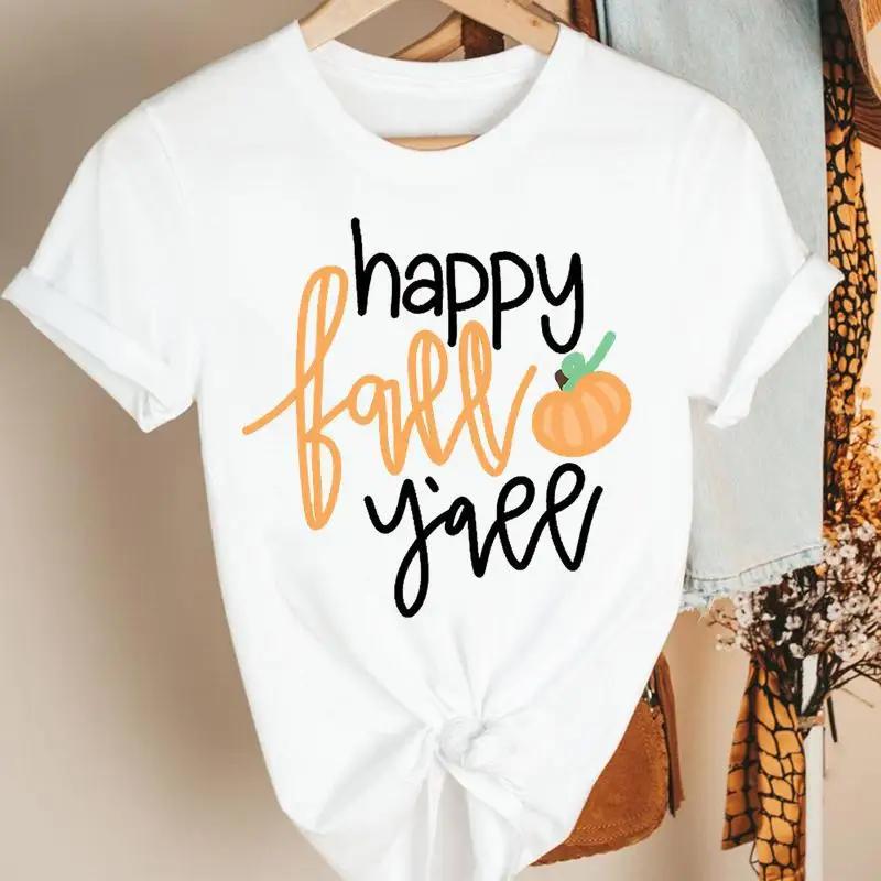 Fashion Womens Pumpkin Spice Coffee Thanksgiving Halloween Casual Crew Neck Short Sleeve Tshirt Women T Shirt
