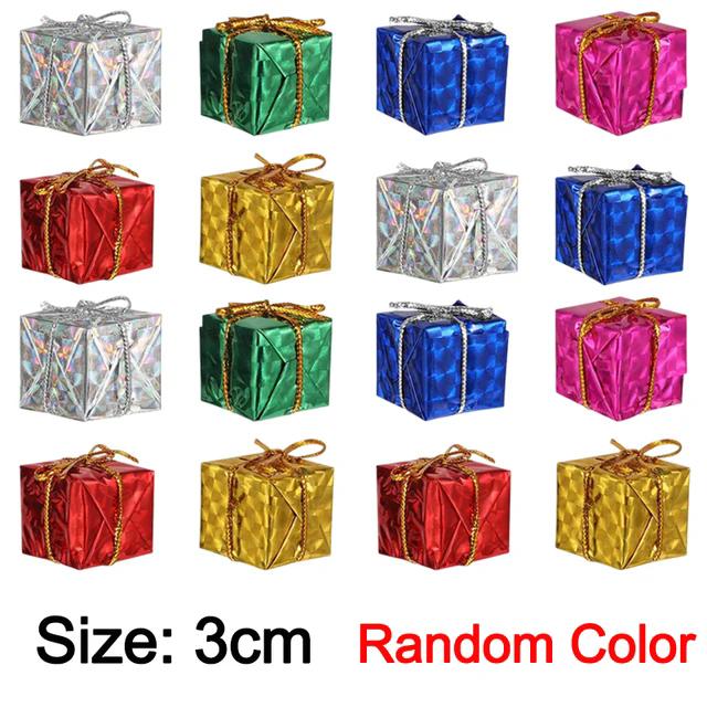 12/36pc Shiny Mini Box Christmas Ornaments Wrapped Present Small Gift Boxes Xmas Tree Hanging Pendant New Year Party Decoration