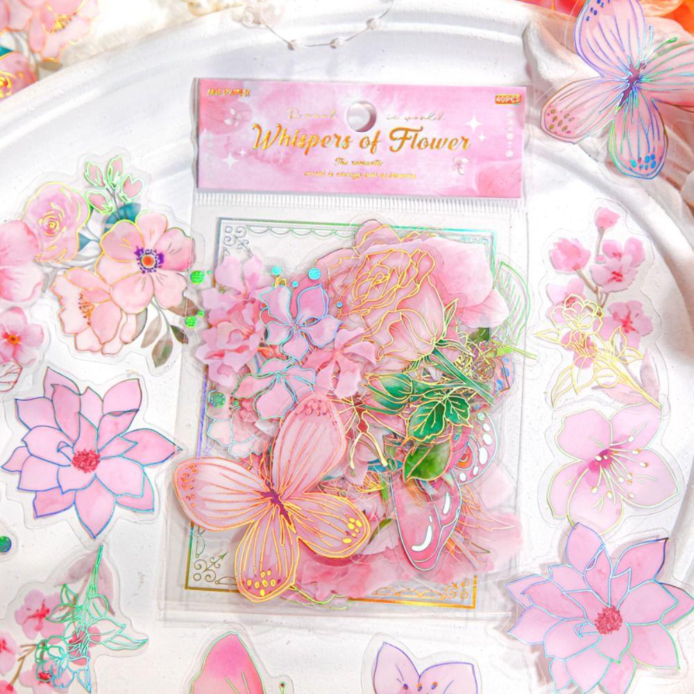 Handmade Butterfly Flower Sticker Decorative Ice Crystal Collage Decals Goo Card