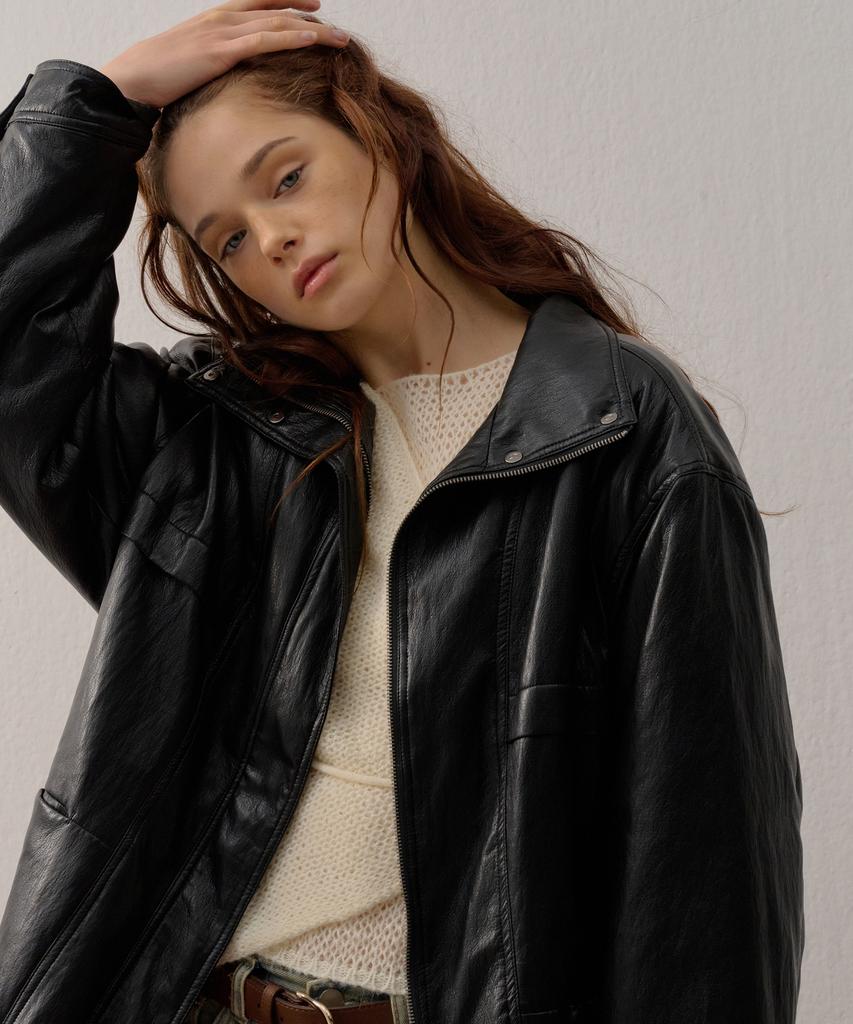 CAMINO Oversized Leather Jacket Black