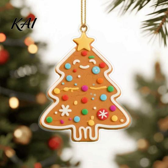 Charming Holiday Interior Decoration Gingerbread Christmas Tree Pendant, Double-sided Acrylic Hanging Ornament for Decorative Party Favors Home Decor