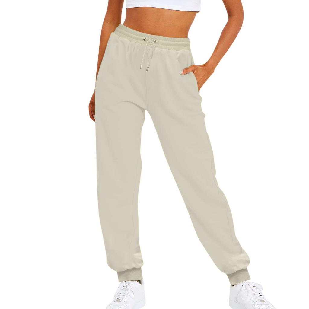 Женские модные спортивные однотонные повседневные спортивные штаны с карманами и шнурком
