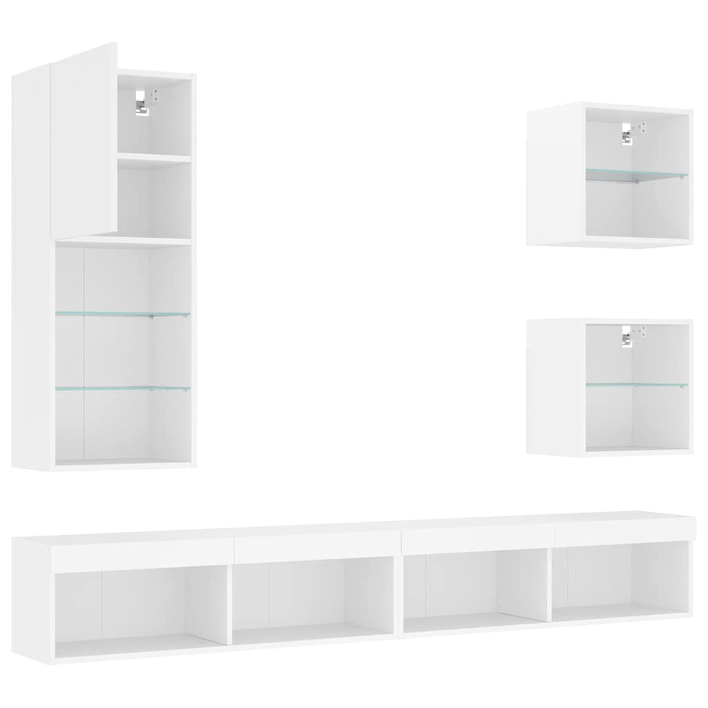 5-Częściowy Zestaw Mebli Tv Z Led, Biały