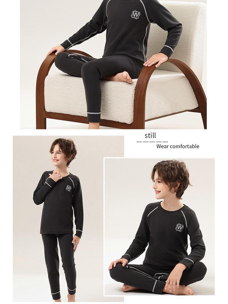 Комплект термобелья из немецкого бархата для мальчиков с флисовой подкладкой для подростков и детей старшего возраста - Осень/Зима