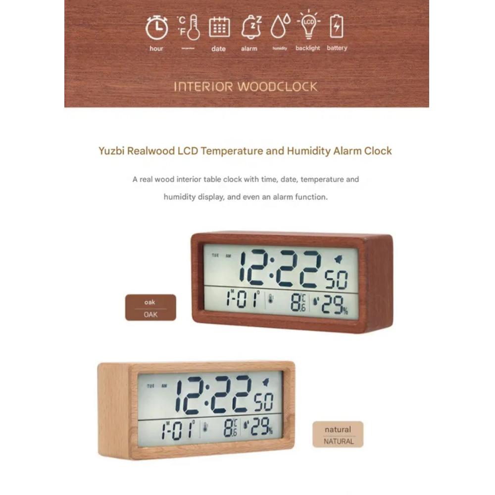 Realwood(Usbee) LCD Temperature and Humidity Alarm Clock