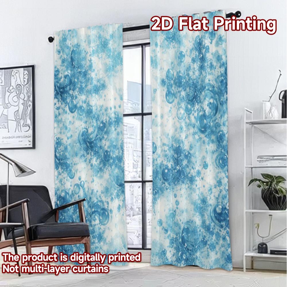 2D FLAT PRINTING 2pcs Curtains (Without Rod) Blue Water Bubbles Popular Minimalist Curtains Machine Washable Fabric Curtains