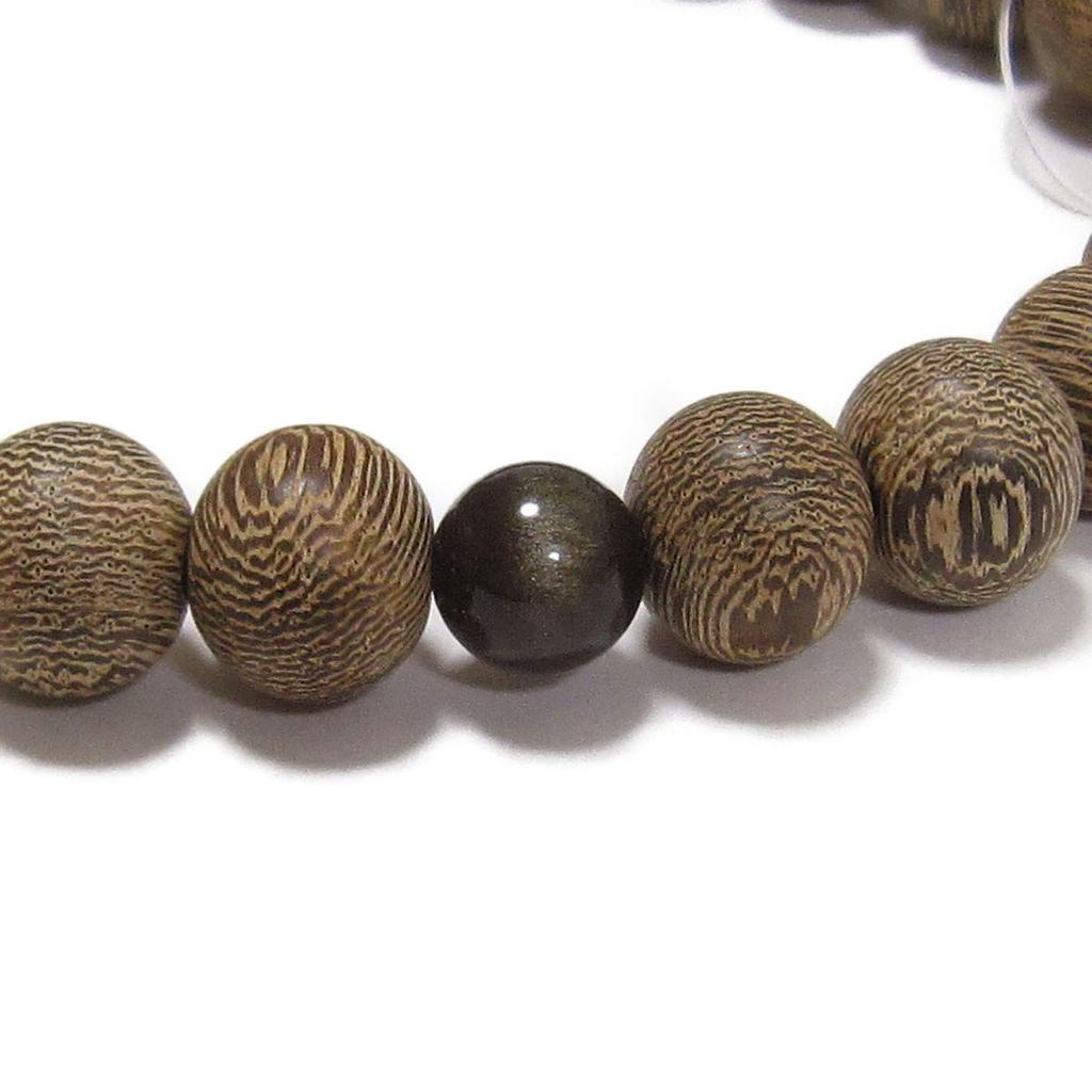 Nenjudo Made in Japan Men's Buddhist Prayer Beads, Striped Ironwood (Tagayasan), Gold Obsidian, Silk Tassel, Prayer Beads Bag Included. Suitable for