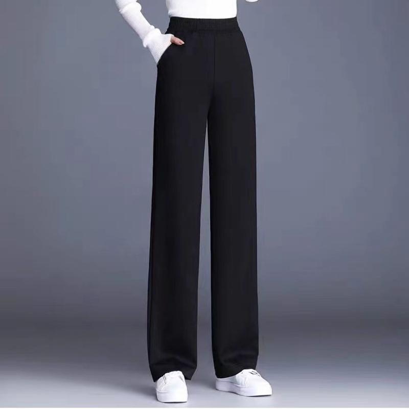 Women's Spring Summer and Autumn Four Seasons Thin Section Nine-minute Trousers Wide Leg Solid Colour with Pockets Trousers