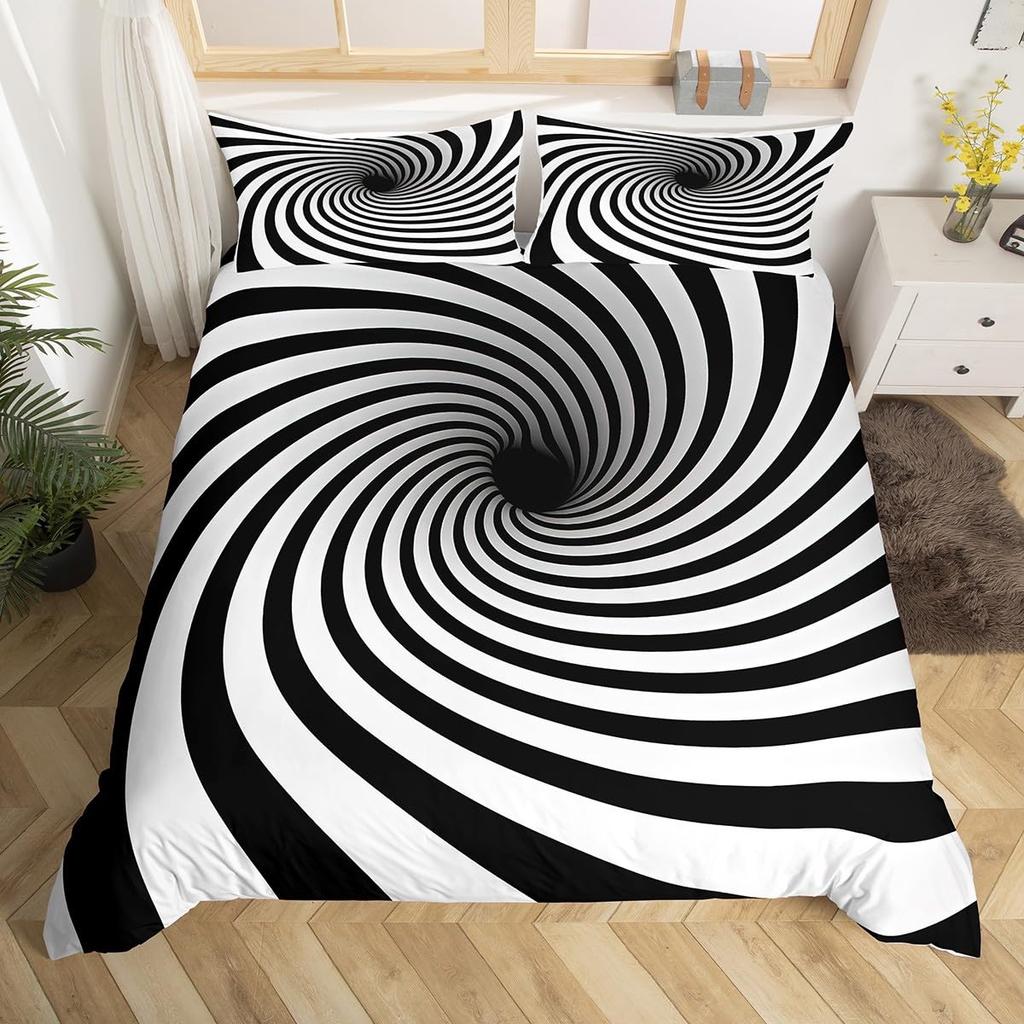 3D Visual Abstract Bedding Set Optical Illusion Duvet Cover Rainbow Striped Down Duvet Cover King Queen Single and Double Size Teen Gift