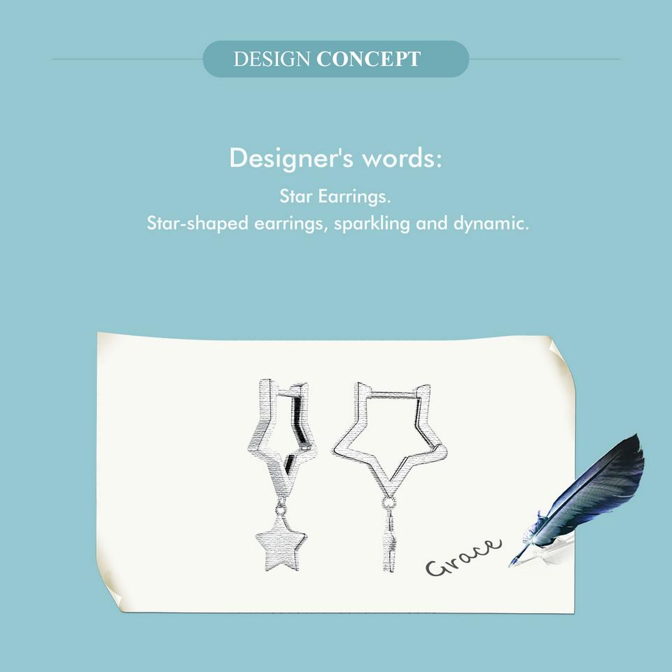 WOSTU 925 Sterling Silver Double Star Dangle Hoop Earrings For Women Punk Geometric Star Pendant Earrings Minimalist Jewelry