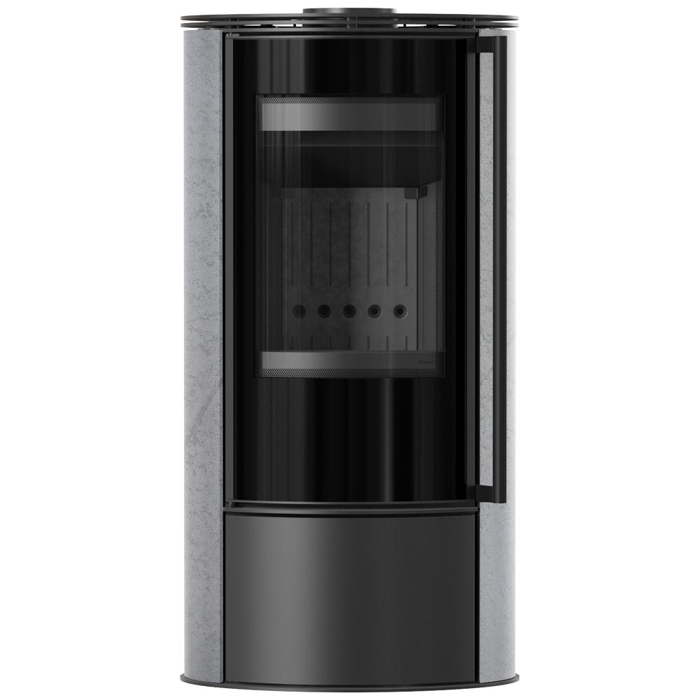 Wood burning steel stove KRATKI ERIK Ø 150 5,5 kW decorative ceramics GRAY SATIN black thermotec