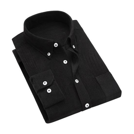 Мужская вельветовая рубашка Slim Fit с лацканами, рубашка с длинными рукавами, топы, однотонные карманы, повседневная рубашка, офисная спецодежда