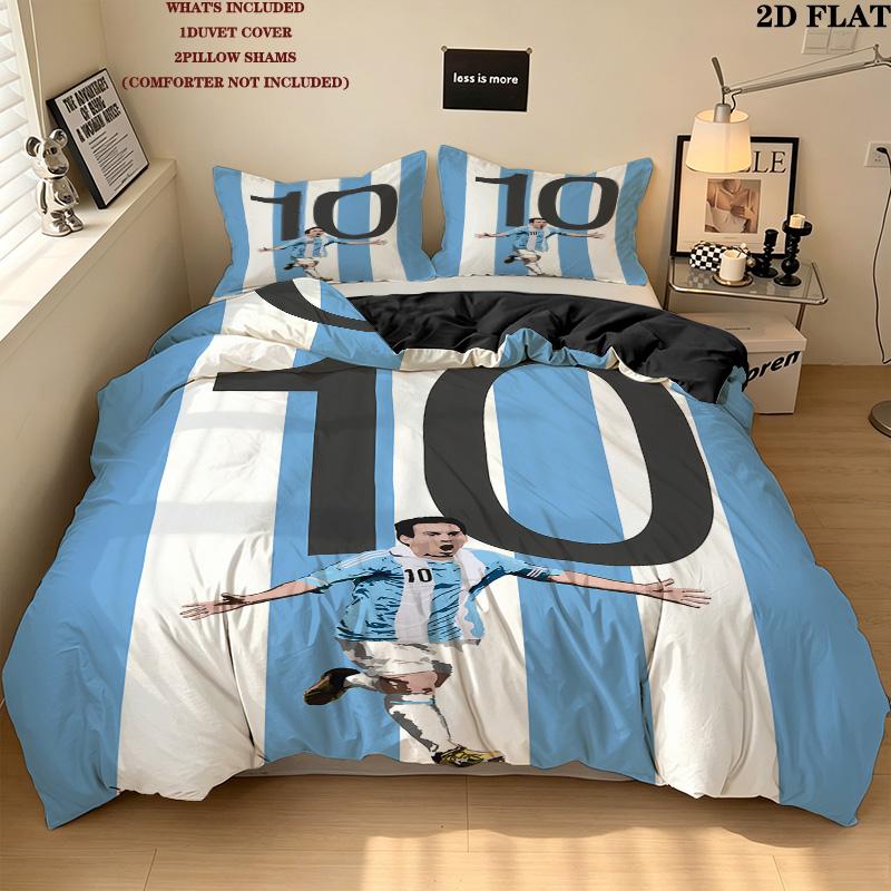 Messi Pattern Bedding Quilt Set Quilt Cover Pillowcase Home Birthday Gift(1 * duvet cover + 2 * pillowcase, without core)