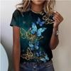 Летние женские свободные повседневные футболки с круглым вырезом и короткими рукавами с 3D-принтом