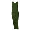Women's Fashion Solid Colour Ribbed Drawstring Sleeveless Slit Dress